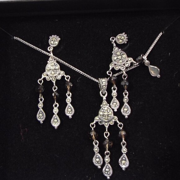 NECKLACE & Earrings .925 Sterling Silver Jewelry 3 Piece Jewelry Set - Picture 2 of 10